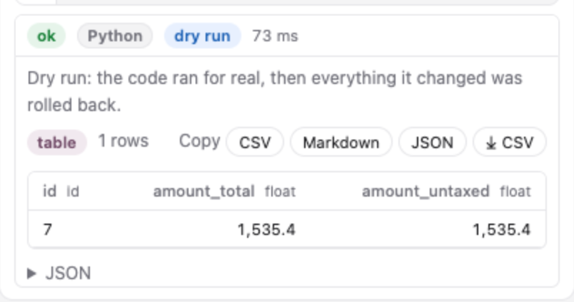Tab Code, console ORM chạy JavaScript hoặc Python