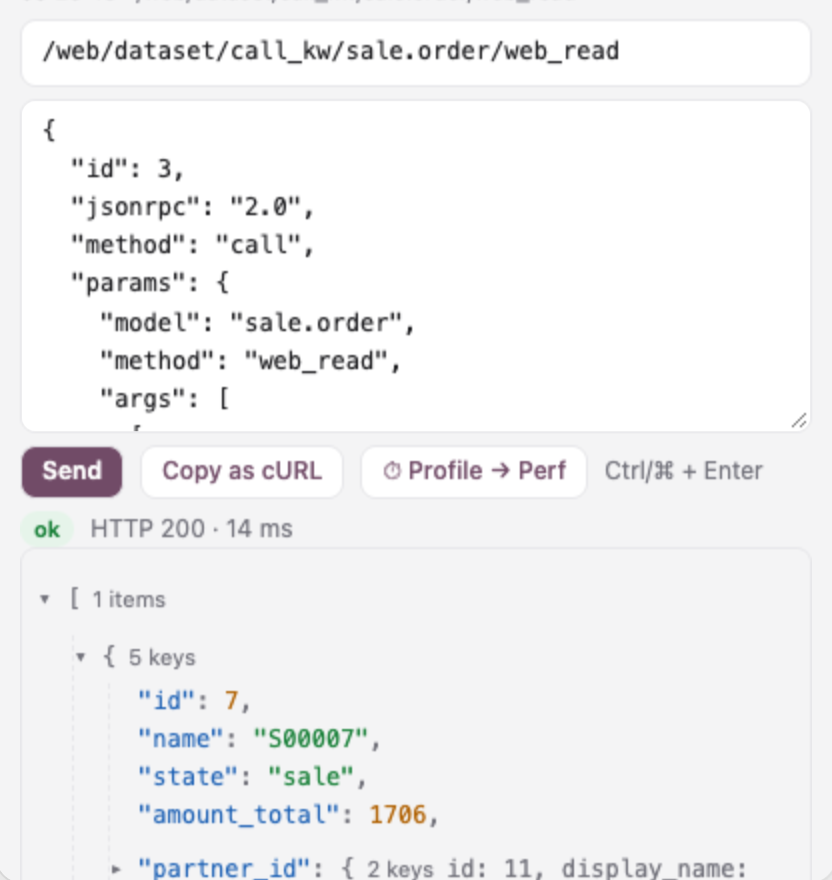 Tab RPC liệt kê các lời gọi JSON-RPC